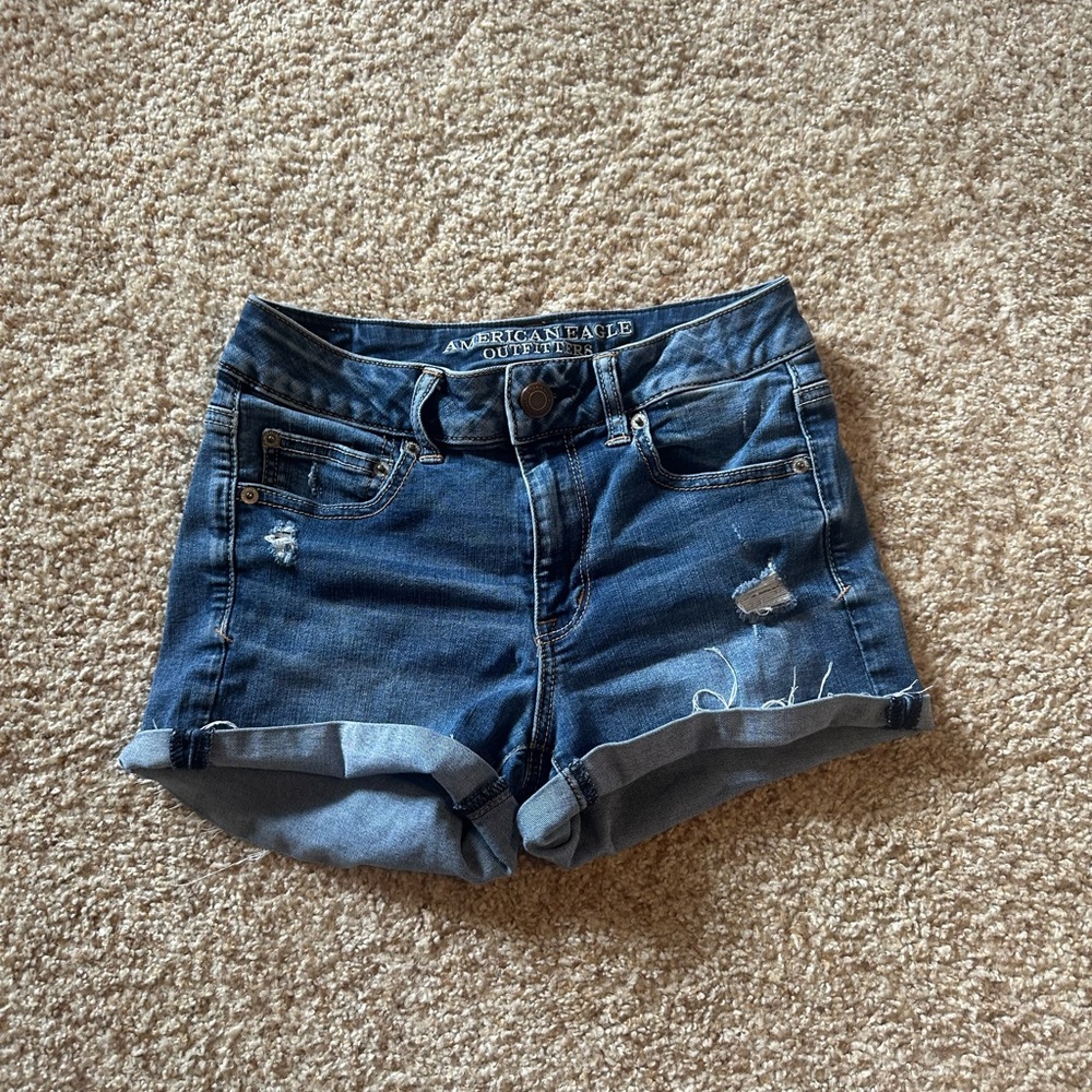 American Eagle Outfitters Blue Jean Shorts Distressed Cuffed